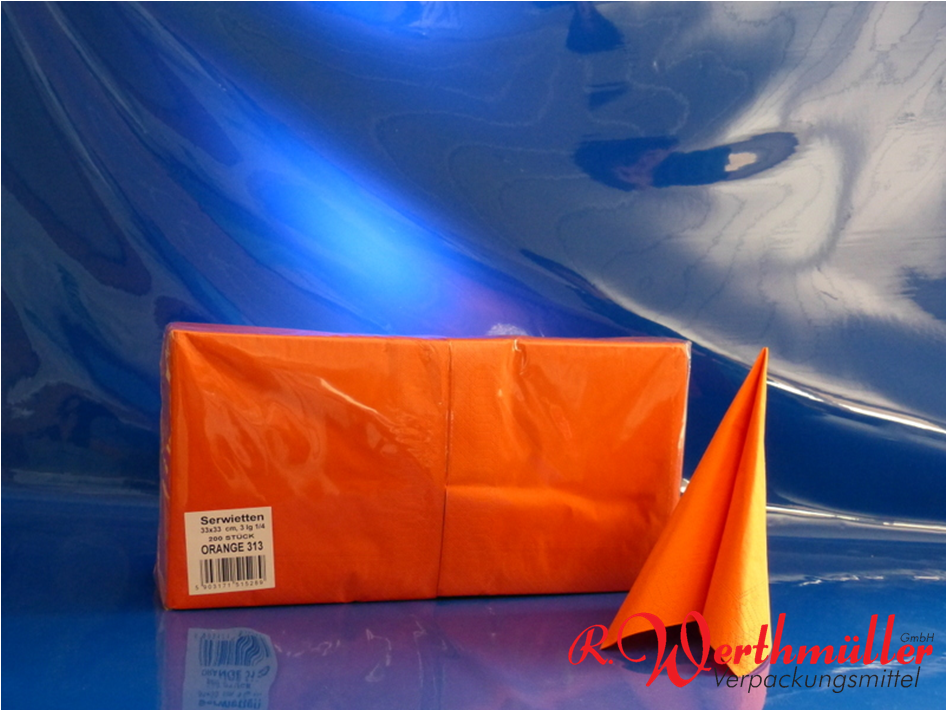 Zelltuch-Servietten orange (313) 33x33 cm 3-lagig 1/4F